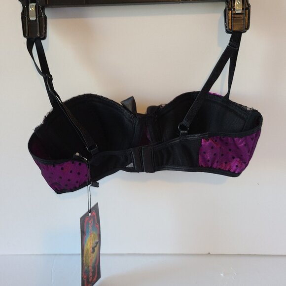 BEDROOM STORIES POLKA DOT&LACE BRALETTE- UNDER WIRE-MAGENTA /BLACK - SIZE MEDIUM - Picture 5 of 8